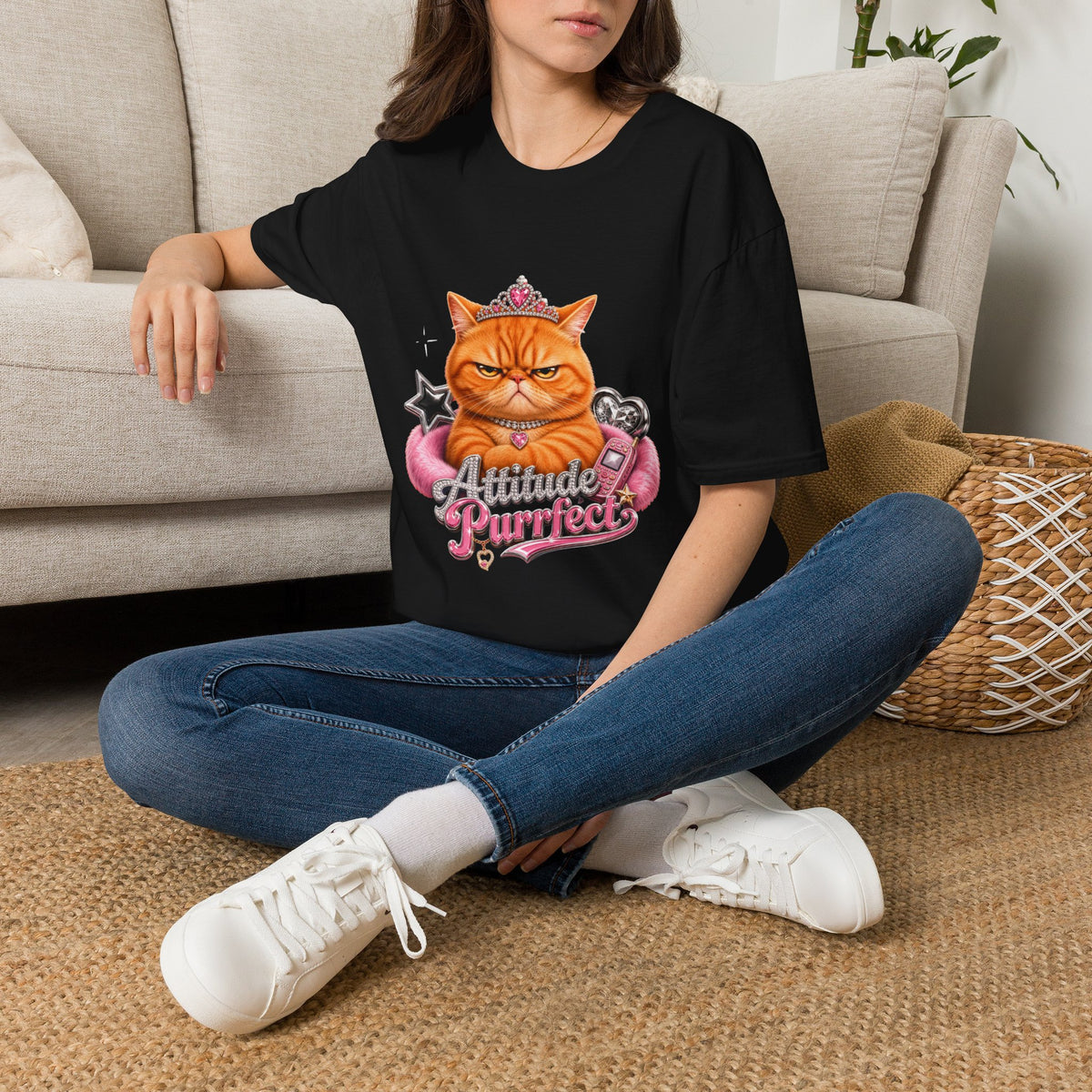 Grumpy Princess Cat T-Shirt — "Attitude Purrfect" Graphic Tee