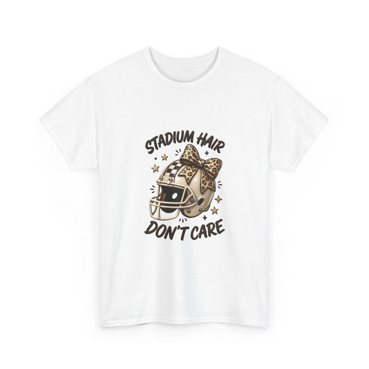 Stadium Hair Don't Care T-Shirt | Football Helmet with Bow, Leopard Accent