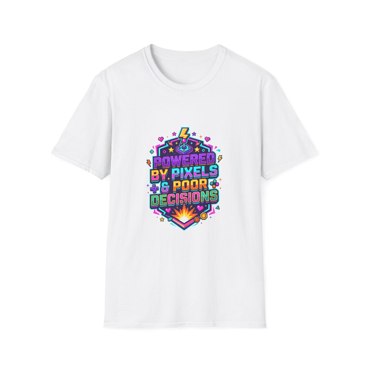 Powered by Pixels T-Shirt | Retro Gaming Graphic Tee