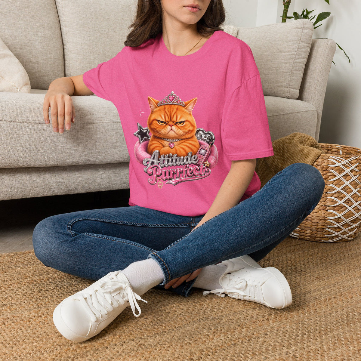 Grumpy Princess Cat T-Shirt — "Attitude Purrfect" Graphic Tee