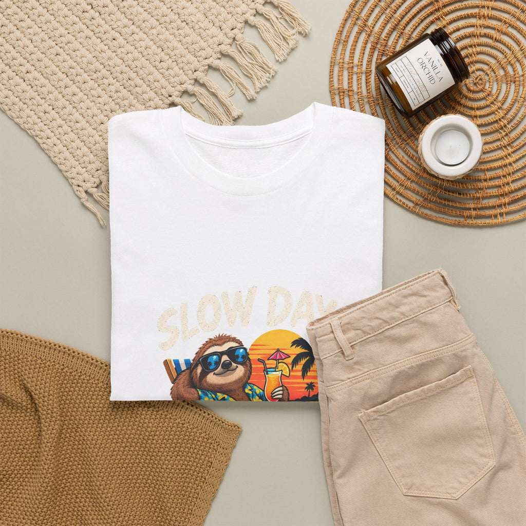 T-Shirt — "Slow Days Ahead" Beach Sloth Vacation Tee