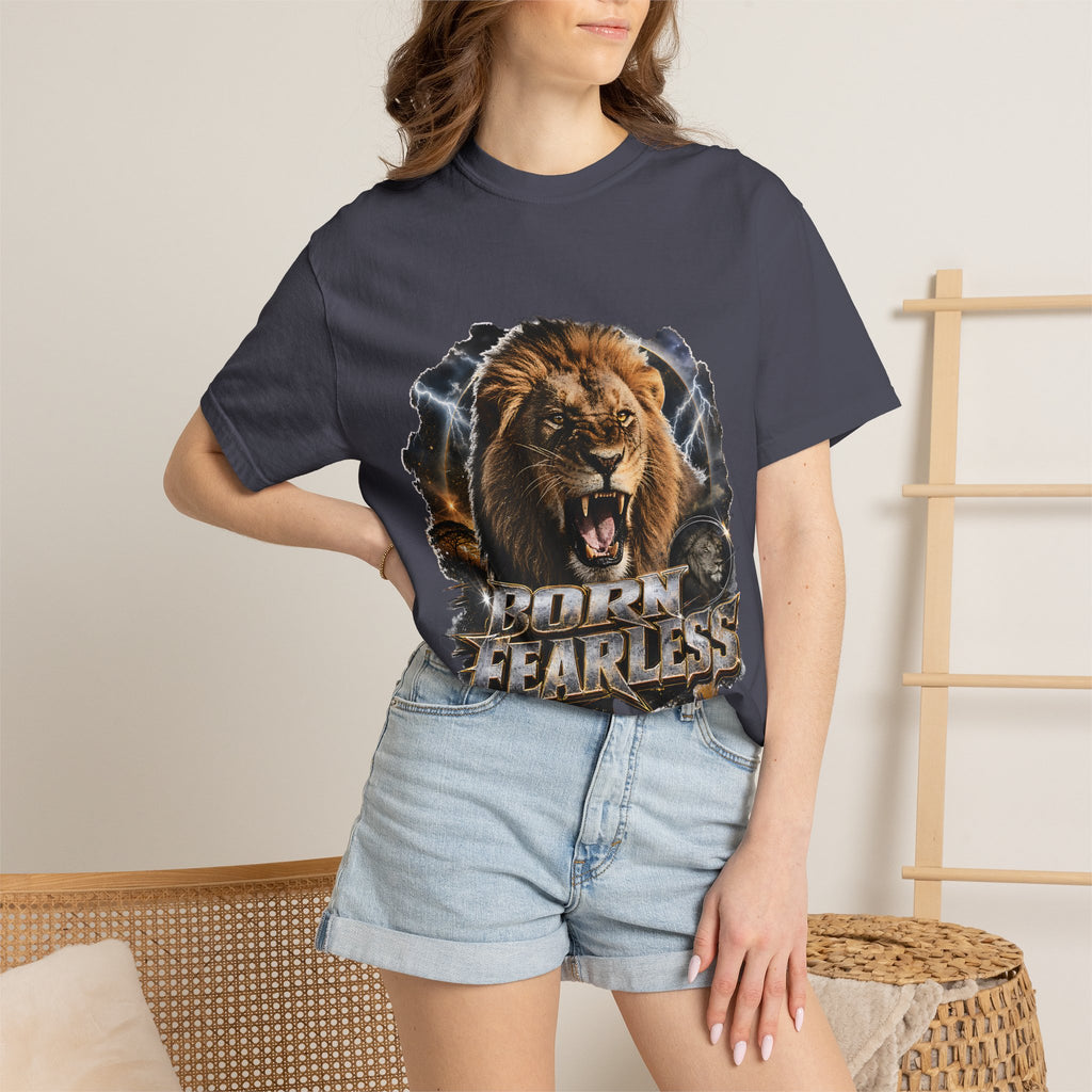 Roaring Lion Born Fearless T-Shirt | Graphic Wildlife Tee
