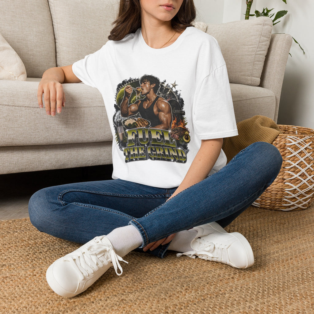 Bodybuilder Eating Food Illustration T-Shirt | Fuel The Grind