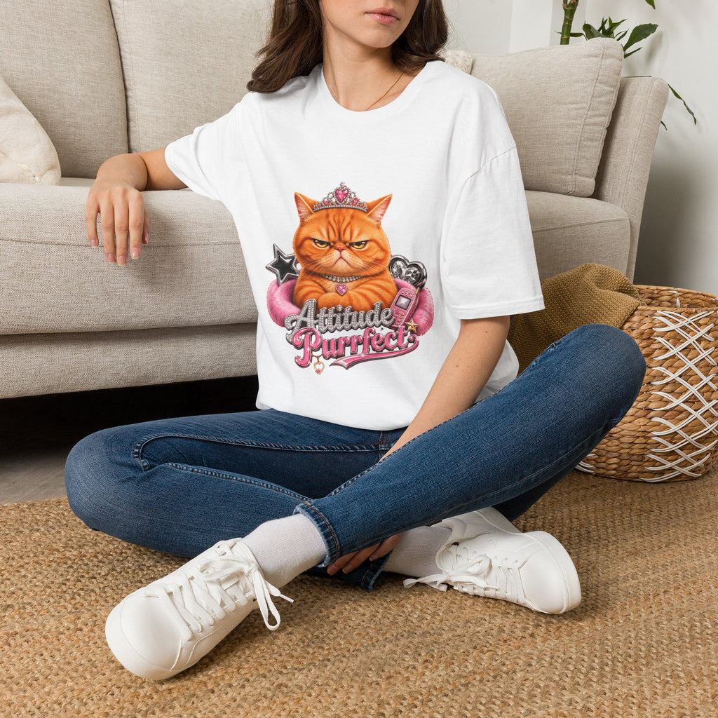 Grumpy Princess Cat T-Shirt — "Attitude Purrfect" Graphic Tee