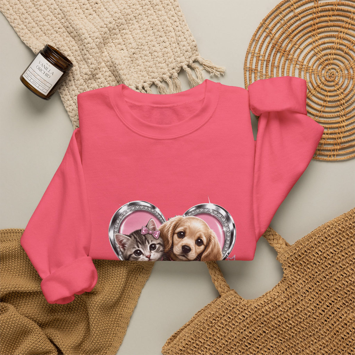 Animal Lovers Sweatshirt | Cat and Dog Heart Design