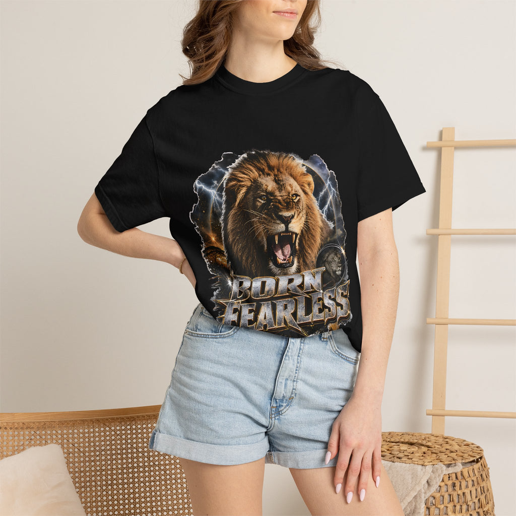 Roaring Lion Born Fearless T-Shirt | Graphic Wildlife Tee