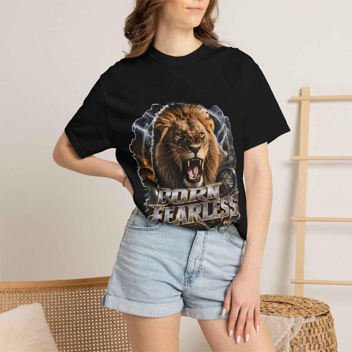 Roaring Lion Born Fearless T-Shirt | Graphic Wildlife Tee