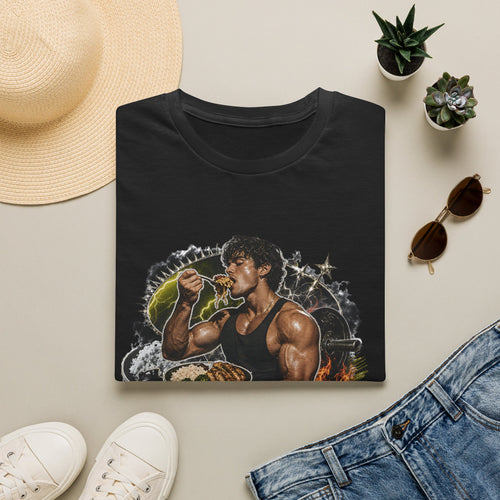 Bodybuilder Eating Food Illustration T-Shirt | Fuel The Grind