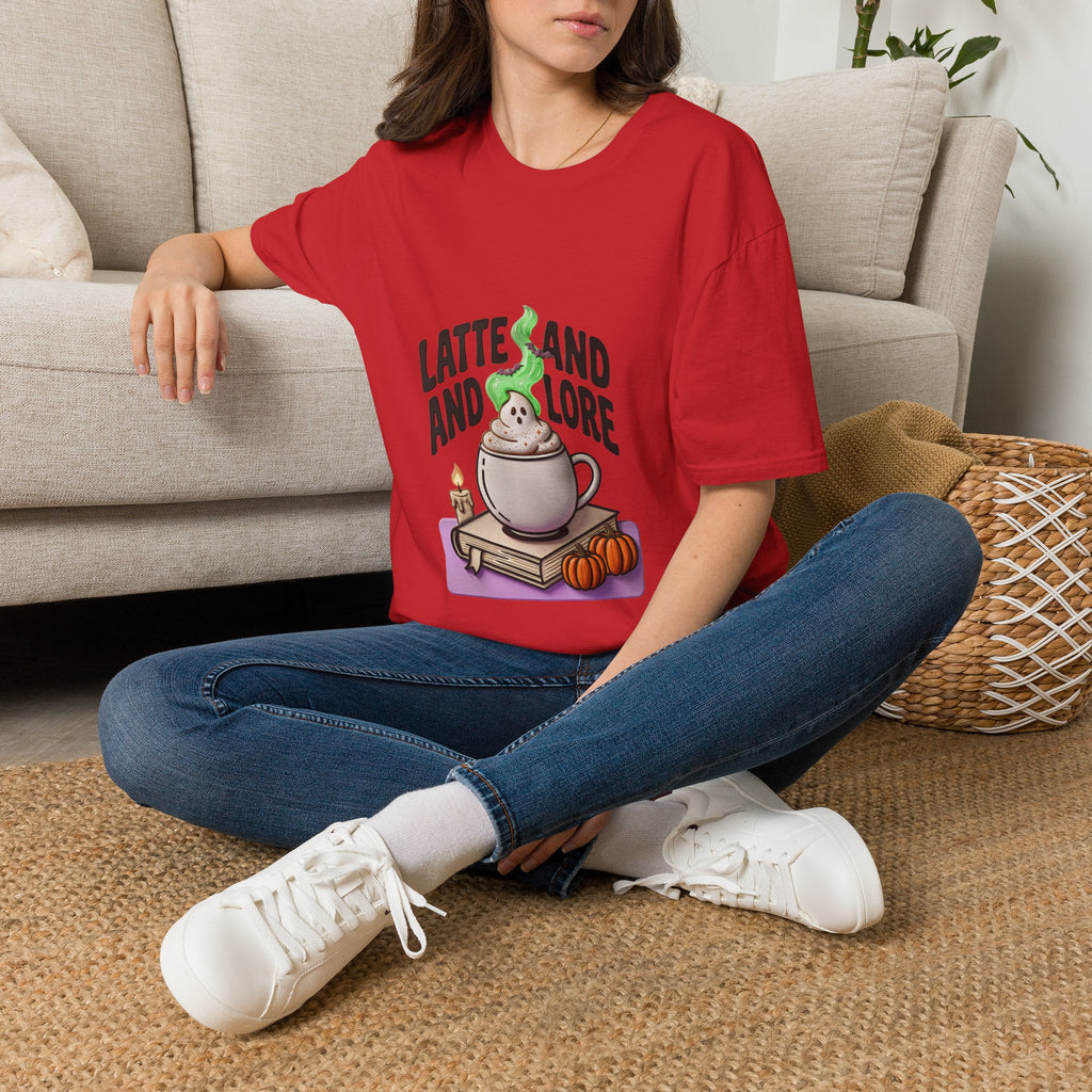 Latte and Lore T-Shirt | Witchy Coffee Book Illustration, Autumn Cozy
