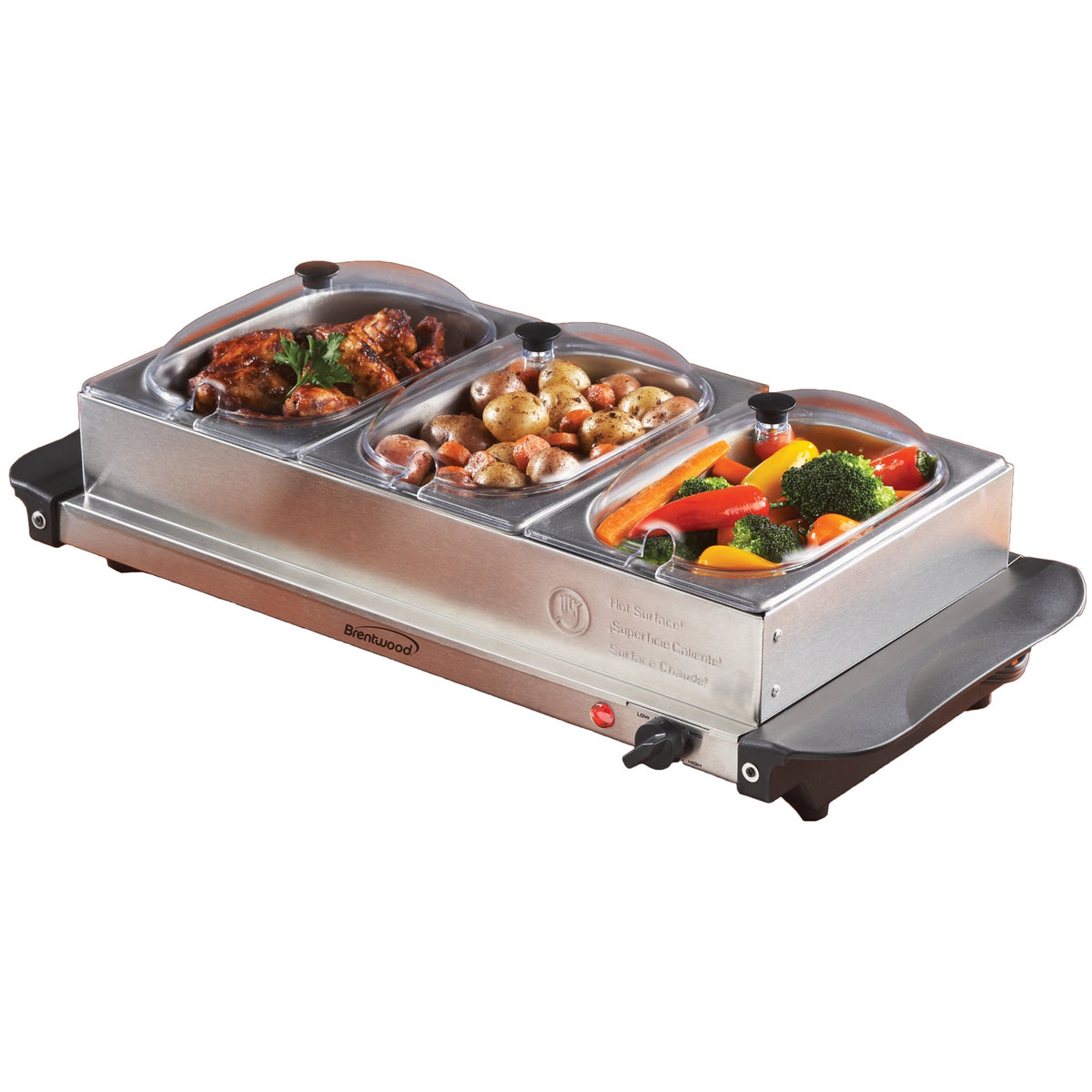 Triple Buffet Server with 3 Stainless Steel Pans  180W Warming Tray