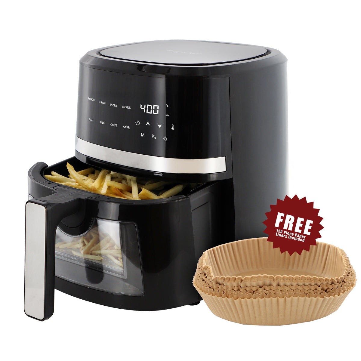 MegaChef 4-Quart Digital Electric Air Fryer  1350W with LED Display & Viewing Window