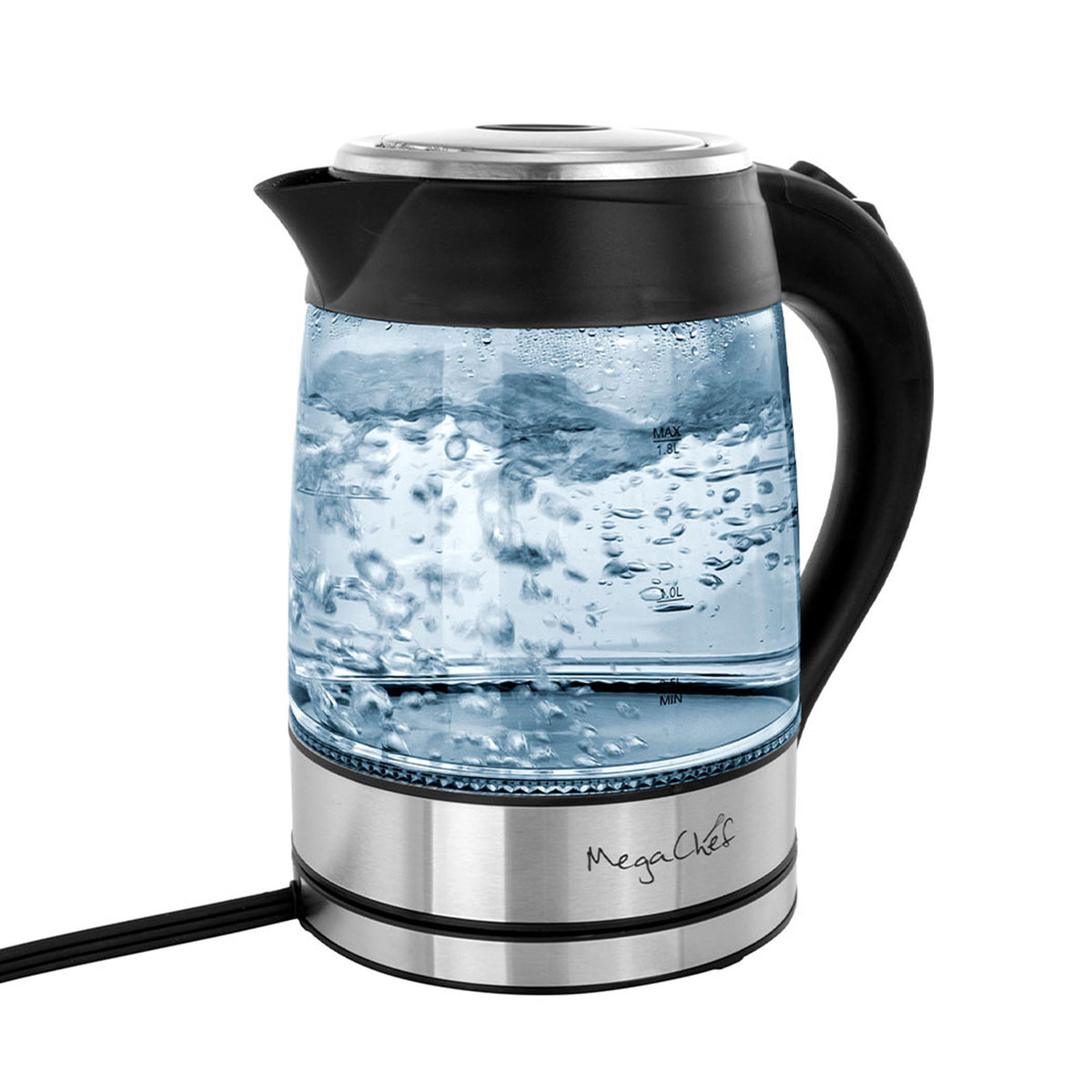 MegaChef 1.8-Liter Glass Electric Tea Kettle  Cordless Stainless Steel Base with LED Light