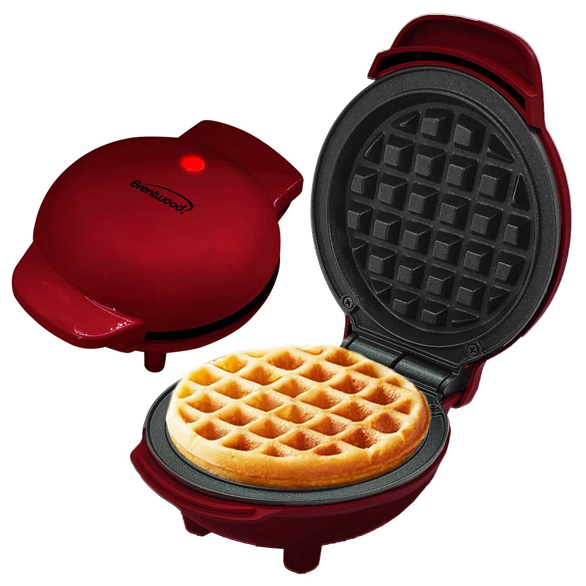 Brentwood Mini Waffle Maker 5" Non-Stick Multi-Use Electric Waffle Iron  Red
